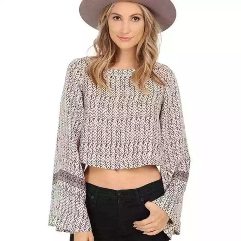 Free People Stars Align Bell Sleeves Crop Blouse, Size M
